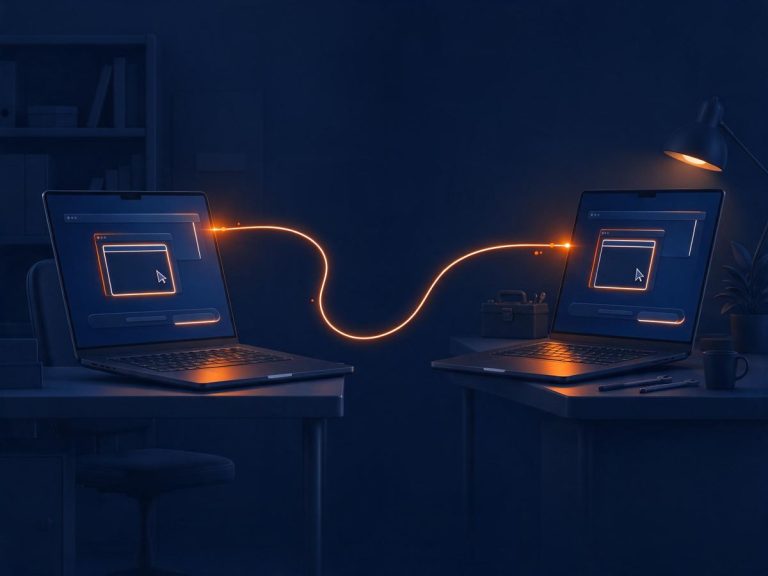 Due portatili lontani collegati da una linea luminosa: assistenza a distanza