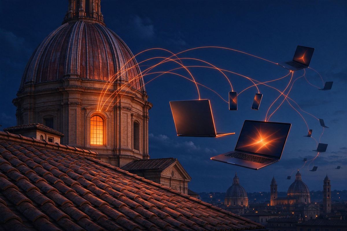 Cupola e tetti di Roma collegati a portatili e smartphone lontani