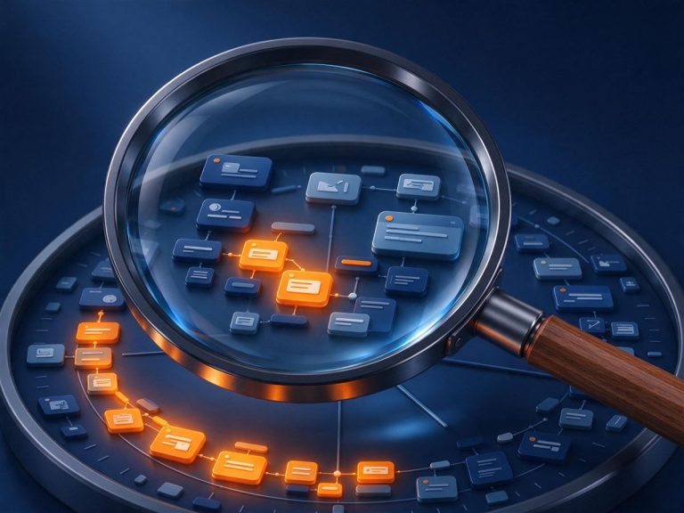 Lente d’ingrandimento su un flusso di attività, con i passaggi da automatizzare in arancio